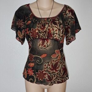 Wet Seal Sheer Floral Print Dolman Sleeve Blouse Top
